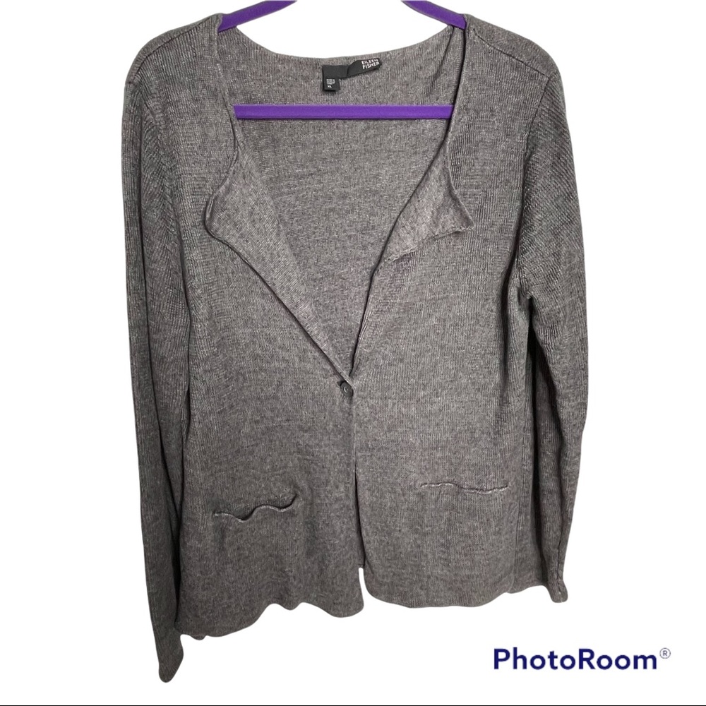 Eileen Fisher Linen One Button Close Cardigan XL